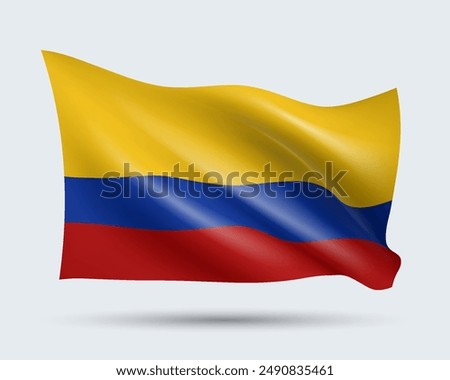 Vector illustration of 3D-style flag of Colombia isolated on light background. Created using gradient meshes, EPS 10 vector design element from world collection
