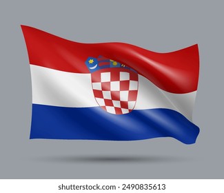 Vector illustration of 3D-style flag of Croatia isolated on light background. Created using gradient meshes, EPS 10 vector design element from world collection