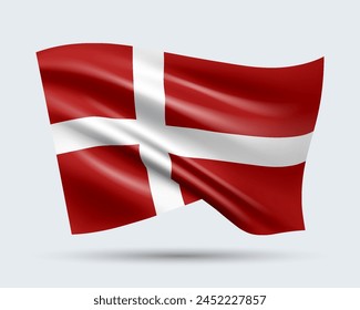 Vector illustration of 3D-style flag of Denmark isolated on light background. Created using gradient meshes, EPS 10 vector design element from world collection