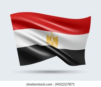 Vector illustration of 3D-style flag of Egypt isolated on light background. Created using gradient meshes, EPS 10 vector design element from world collection