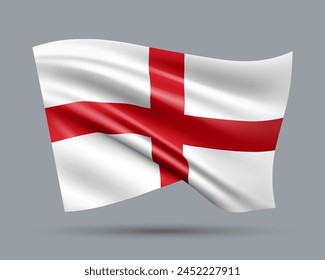 Vector illustration of 3D-style flag of England isolated on light background. Created using gradient meshes, EPS 10 vector design element from world collection