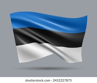 Ilustración vectorial de bandera de estilo 3D de Estonia aislada en fondo claro. Creado con mallas de gradiente, EPS 10 elemento de diseño de Vector de la colección mundial