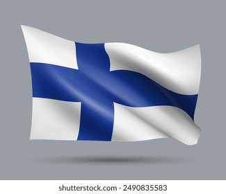 Vector illustration of 3D-style flag of Finland isolated on light background. Created using gradient meshes, EPS 10 vector design element from world collection