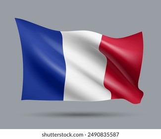Vector illustration of 3D-style flag of France isolated on light background. Created using gradient meshes, EPS 10 vector design element from world collection
