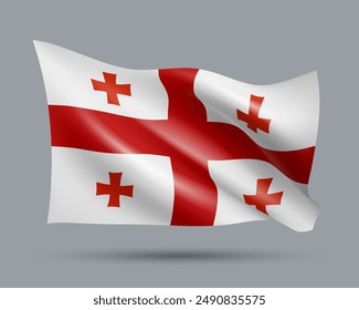 Vector illustration of 3D-style flag of Georgia isolated on light background. Created using gradient meshes, EPS 10 vector design element from world collection