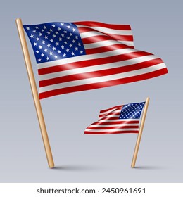 Vector illustration of 3D-style flag icons of United States of America (USA) isolated on light background. Created using gradient meshes, design elements from world collection