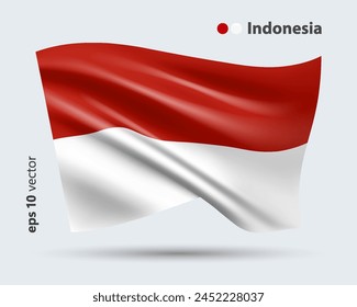 Vector illustration of 3D-style flag of Indonesia isolated on light background. Created using gradient meshes, EPS 10 vector design element from world collection