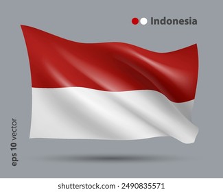 Vector illustration of 3D-style flag of Indonesia isolated on light background. Created using gradient meshes, EPS 10 vector design element from world collection