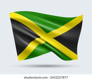 Vector illustration of 3D-style flag of Jamaica isolated on light background. Created using gradient meshes, EPS 10 vector design element from world collection