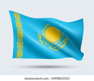 Vektorillustration der 3D-Stil Flagge Kasachstans isoliert auf hellem Hintergrund. Erstellt mit Gradientenmaschen, EPS 10 Vektorgrafik Designelement aus der Welt Kollektion