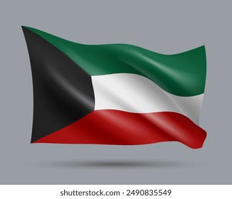 Vector illustration of 3D-style flag of Kuwait isolated on light background. Created using gradient meshes, EPS 10 vector design element from world collection