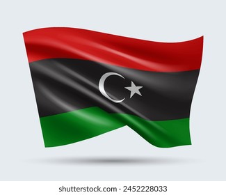 Vector illustration of 3D-style flag of Libya isolated on light background. Created using gradient meshes, EPS 10 vector design element from world collection