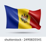 Vector illustration of 3D-style flag of Moldova isolated on light background. Created using gradient meshes, EPS 10 vector design element from world collection