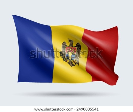 Vector illustration of 3D-style flag of Moldova isolated on light background. Created using gradient meshes, EPS 10 vector design element from world collection