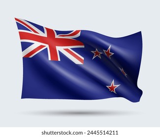 Vector illustration of 3D-style flag of New Zealand isolated on light background. Created using gradient meshes, EPS 10 vector design element from world collection