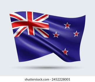 Vector illustration of 3D-style flag of New Zealand isolated on light background. Created using gradient meshes, EPS 10 vector design element from world collection