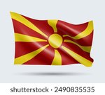 Vector illustration of 3D-style flag of North Macedonia isolated on light background. Created using gradient meshes, EPS 10 vector design element from world collection
