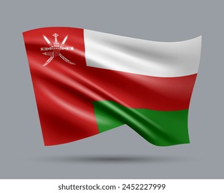 Vector illustration of 3D-style flag of Oman isolated on light background. Created using gradient meshes, EPS 10 vector design element from world collection