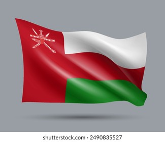 Vector illustration of 3D-style flag of Oman isolated on light background. Created using gradient meshes, EPS 10 vector design element from world collection