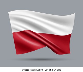 Vector illustration of 3D-style flag of Poland isolated on light background. Created using gradient meshes, EPS 10 vector design element from world collection