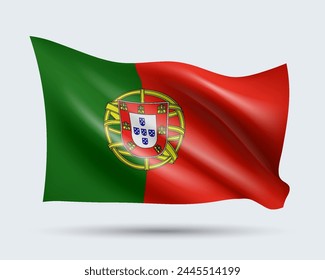 Vector illustration of 3D-style flag of Portugal isolated on light background. Created using gradient meshes, EPS 10 vector design element from world collection