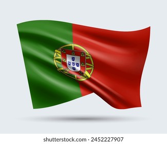 Vector illustration of 3D-style flag of Portugal isolated on light background. Created using gradient meshes, EPS 10 vector design element from world collection