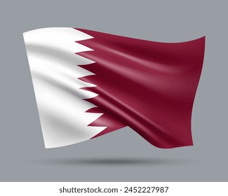 Vector illustration of 3D-style flag of Qatar isolated on light background. Created using gradient meshes, EPS 10 vector design element from world collection