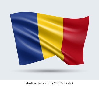 Vector illustration of 3D-style flag of Romania isolated on light background. Created using gradient meshes, EPS 10 vector design element from world collection