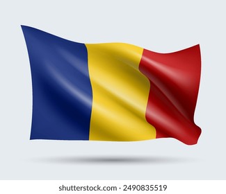 Ilustración vectorial de bandera de estilo 3D de Rumania aislada en fondo claro. Creado con mallas de gradiente, EPS 10 elemento de diseño de Vector de la colección mundial