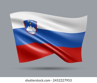 Ilustración vectorial de bandera de estilo 3D de Eslovenia aislada en fondo claro. Creado con mallas de gradiente, EPS 10 elemento de diseño de Vector de la colección mundial