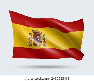 Vector illustration of 3D-style flag of Spain isolated on light background. Created using gradient meshes, EPS 10 vector design element from world collection