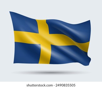 Vector illustration of 3D-style flag of Sweden isolated on light background. Created using gradient meshes, EPS 10 vector design element from world collection