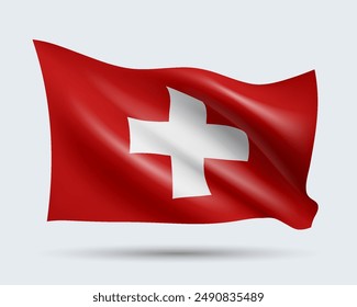 Vector illustration of 3D-style flag of Switzerland isolated on light background. Created using gradient meshes, EPS 10 vector design element from world collection