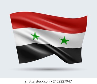 Vector illustration of 3D-style flag of Syria isolated on light background. Created using gradient meshes, EPS 10 vector design element from world collection