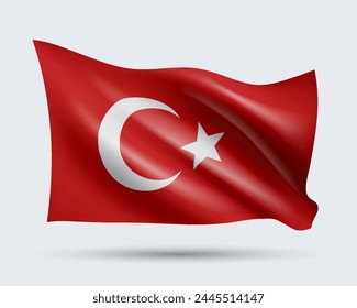 Vector illustration of 3D-style flag of Turkey isolated on light background. Created using gradient meshes, EPS 10 vector design element from world collection