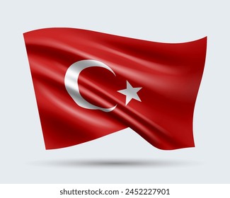 Vector illustration of 3D-style flag of Turkey isolated on light background. Created using gradient meshes, EPS 10 vector design element from world collection