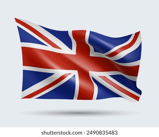 Vector illustration of 3D-style flag of United Kingdom isolated on light background. Created using gradient meshes, EPS 10 vector design element from world collection