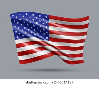 Vector illustration of 3D-style flag of USA isolated on light background. Created using gradient meshes, EPS 10 vector design element from world collection