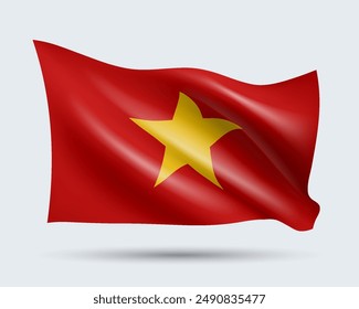 Vektorillustration der 3D-Stil Flagge Vietnams isoliert auf hellem Hintergrund. Erstellt mit Gradientenmaschen, EPS 10 Vektorgrafik Designelement aus der Welt Kollektion