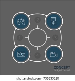 Vector Illustration Of 4 Accessory Icons. Editable Pack Of Photography, Media Controller, Camcorder And Other Elements.