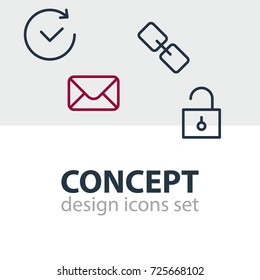 Vector Illustration Of 4 Application Icons. Editable Pack Of Time, Padlock, Url And Other Elements.
