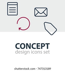Vector Illustration Of 4 Application Icons. Editable Pack Of Label, Document, Reload And Other Elements.