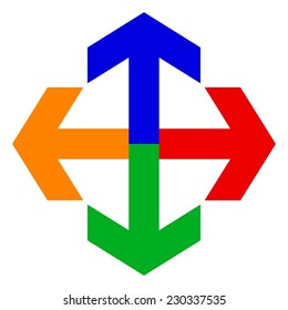 Vector illustration of 4 arrow - pointer red, blue, green, orange