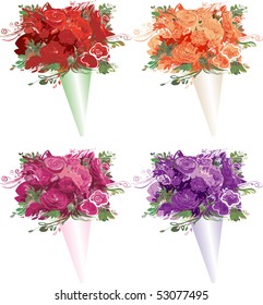 Vector Illustration of 4 bouquets of roses.