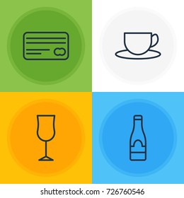 Vector Illustration Of 4 Cafe Icons. Editable Pack Of Alcohol, Wineglass, Tea And Other Elements.