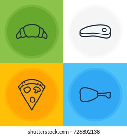 Vector Illustration Of 4 Cafe Icons. Editable Pack Of Leg, Pepperoni, Bacon And Other Elements.