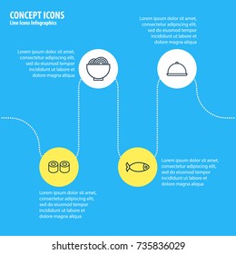 Vector Illustration Of 4 Cafe Icons. Editable Pack Of Tray, Seafood, Japanese Roll And Other Elements.