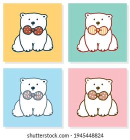 Ilustración vectorial de 4 personajes de oso de dibujos animados en diferentes colores, fondos aislados