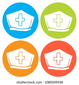 Vector Illustration 4 Circle Flat Line Icon, Sign, Symbol of Healthcare Medical Nurse Cap. Graphic Design Outline Silhouette EPS10.