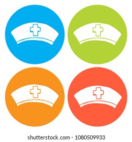 Vector Illustration 4 Circle Flat Line Icon, Sign, Symbol of Healthcare Medical Nurse Cap. Graphic Design Outline Silhouette EPS10.